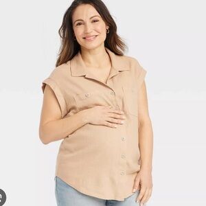 Ingrid+Isabel Women’s Size S Maternity Linen Blend Button Down Casual Top